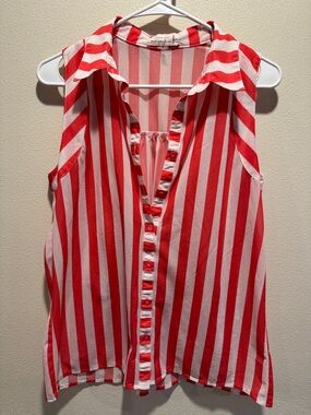 Love Tree Vibrant Red and White Striped Sleeveless Blouse